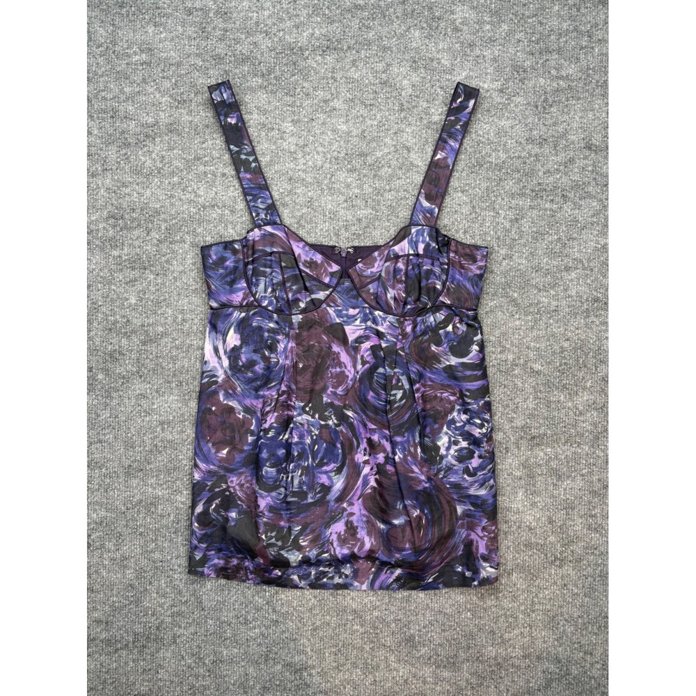 Rebecca Taylor Purple Floral Silk Bustier Camisole Top Size 4 Hook & Eye Closure